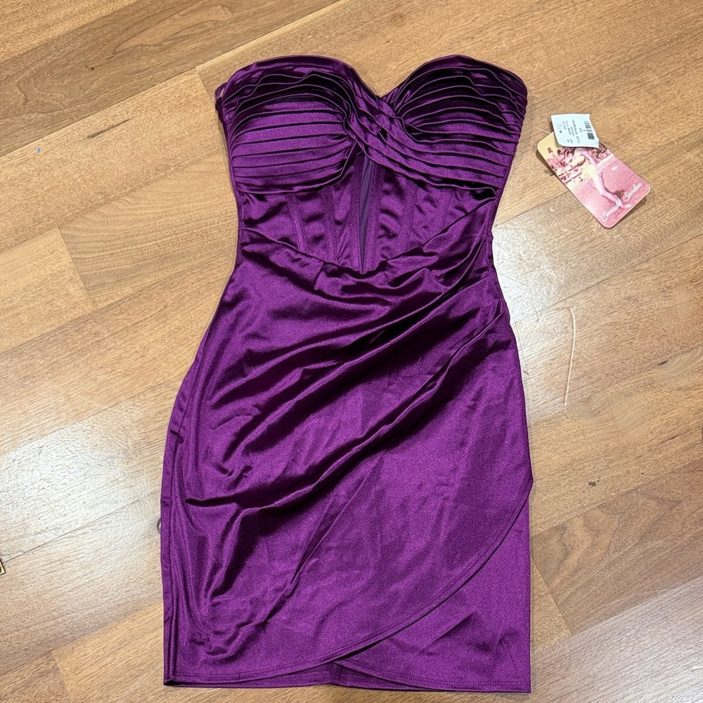 Strapless Purple Satin Cocktail Dress